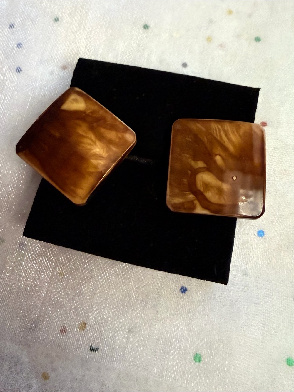 Brown Square Vintage Clip-On Stud Earrings for Lobe, Resin/Plastic, No Stone
